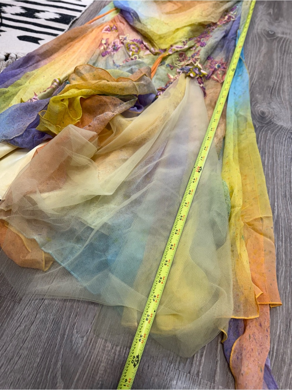 Vintage 100% Silk Dress Vintage Rainbow Dress Prom Vintage Beaded Dress - Picture 9 of 16